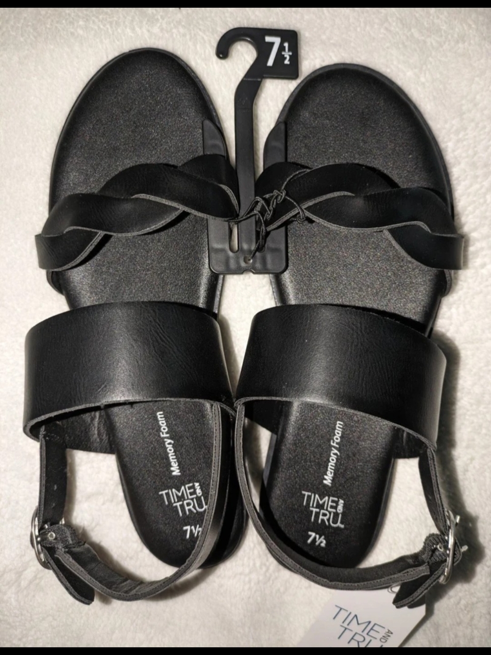 Time and Tru Black Braided Strap Memory Foam Sandals
